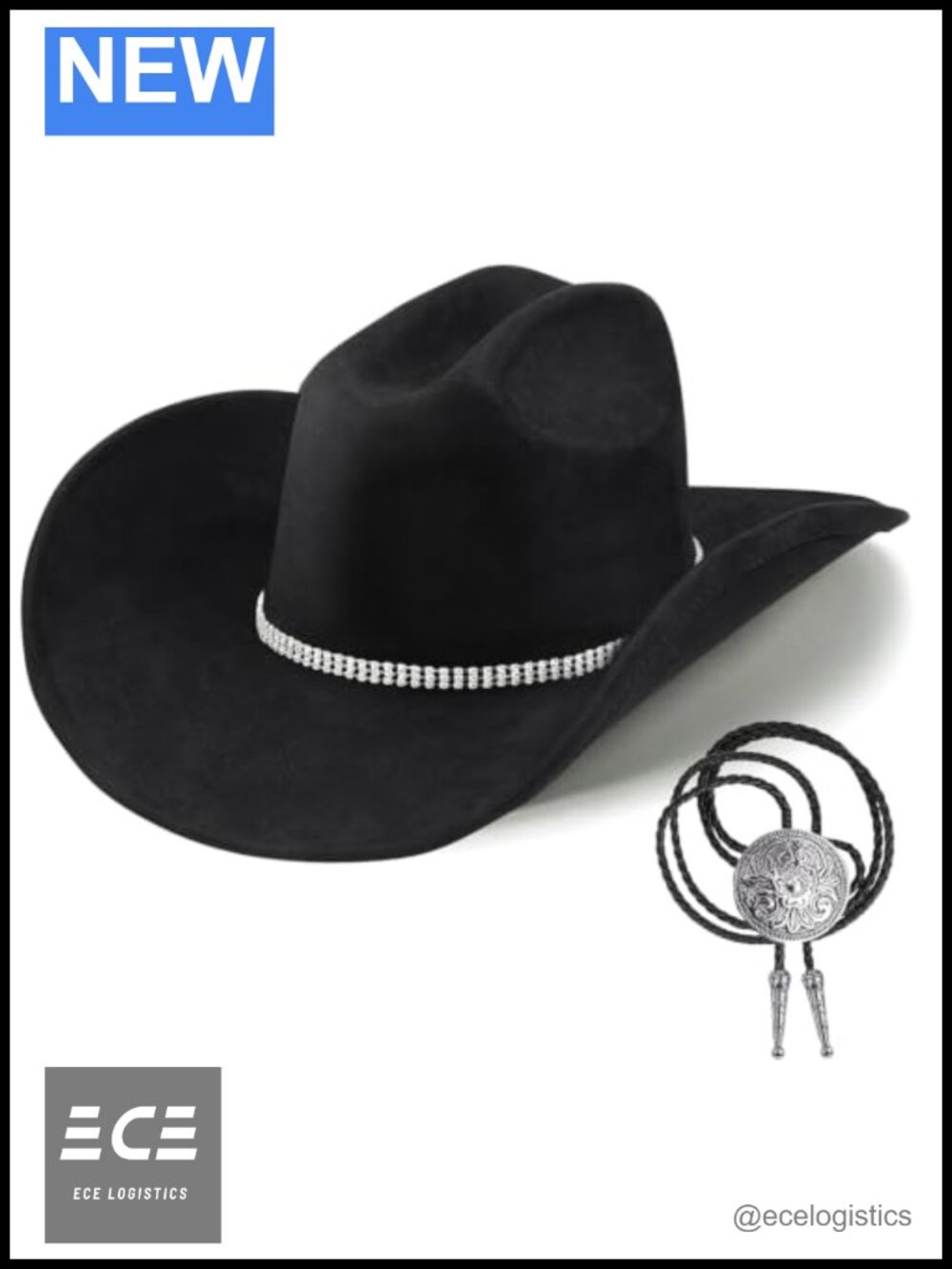 Western Cowboy Hat Wide Brim Felt Fedora with Bolo Tie